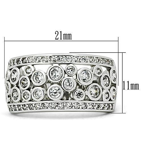 3W141 - Rhodium Brass Ring with AAA Grade CZ  in Clear-1