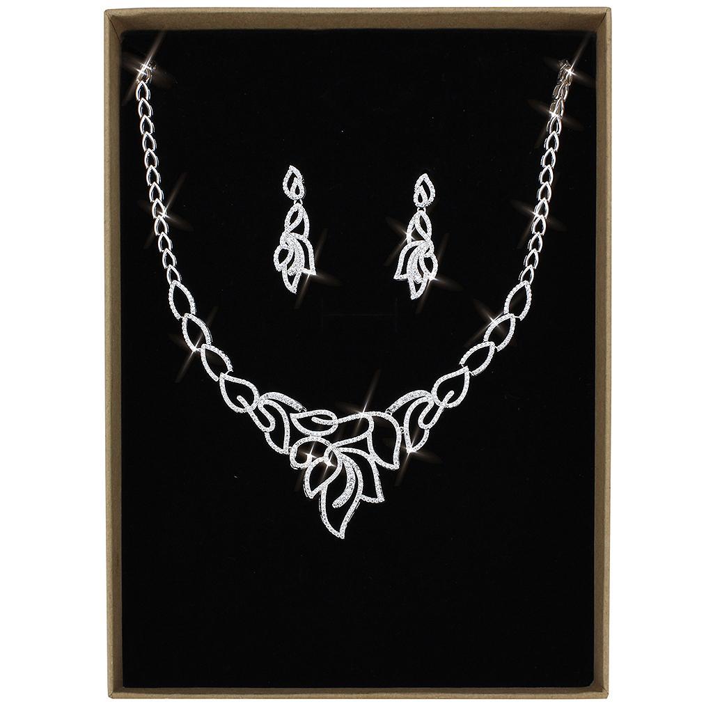 3W1420 - Rhodium Brass Jewelry Sets with AAA Grade CZ  in Clear-0