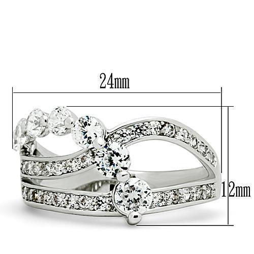 3W142 - Rhodium Brass Ring with AAA Grade CZ  in Clear-1
