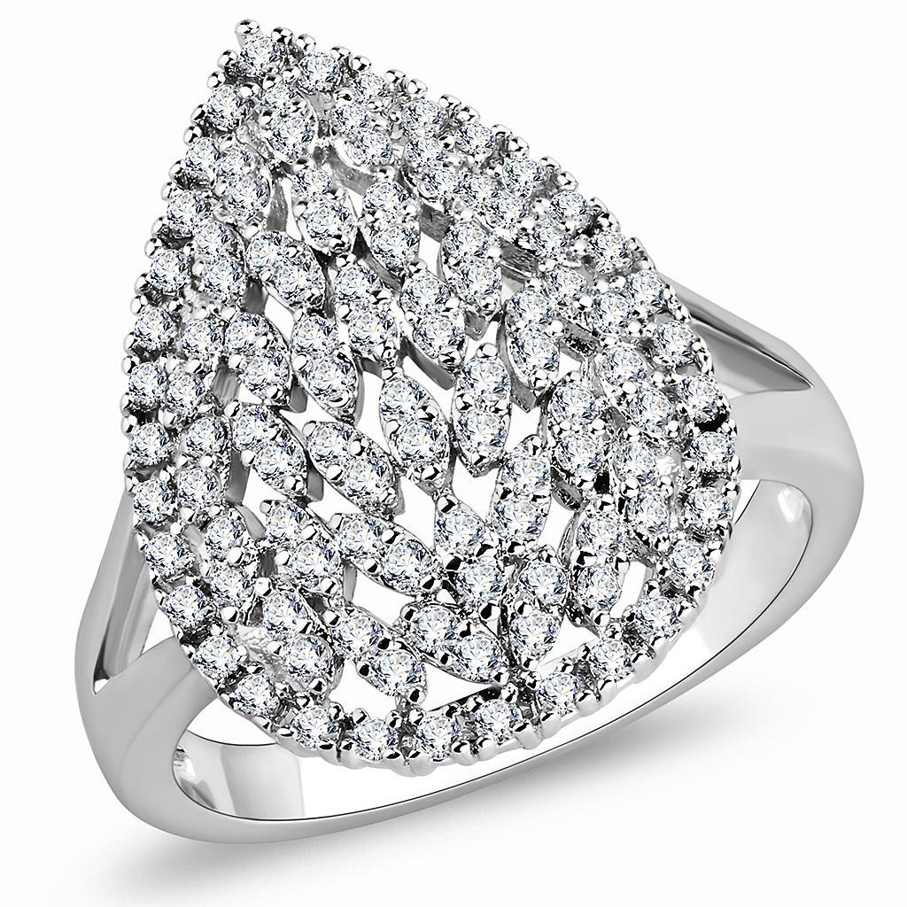 3W1436 - Rhodium Brass Ring with AAA Grade CZ  in Clear-0