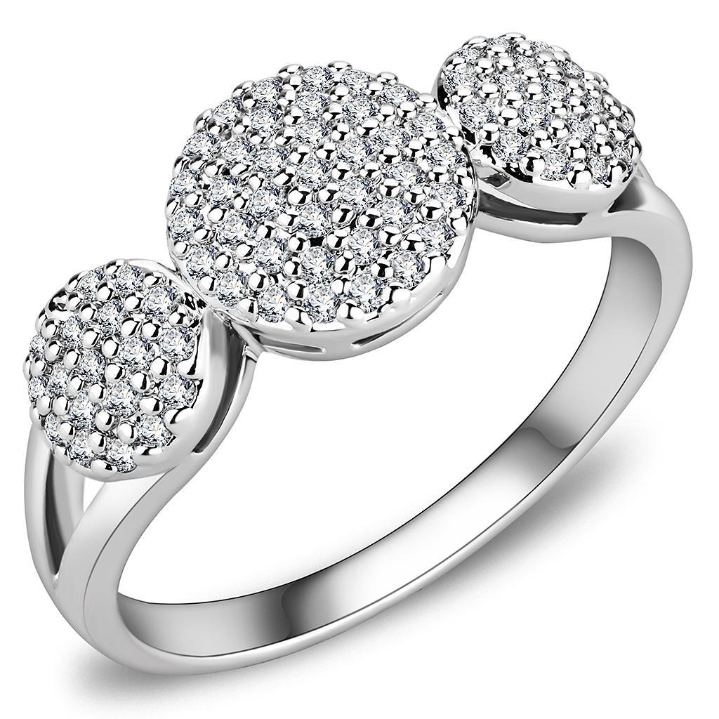 3W1440 - Rhodium Brass Ring with AAA Grade CZ  in Clear-0