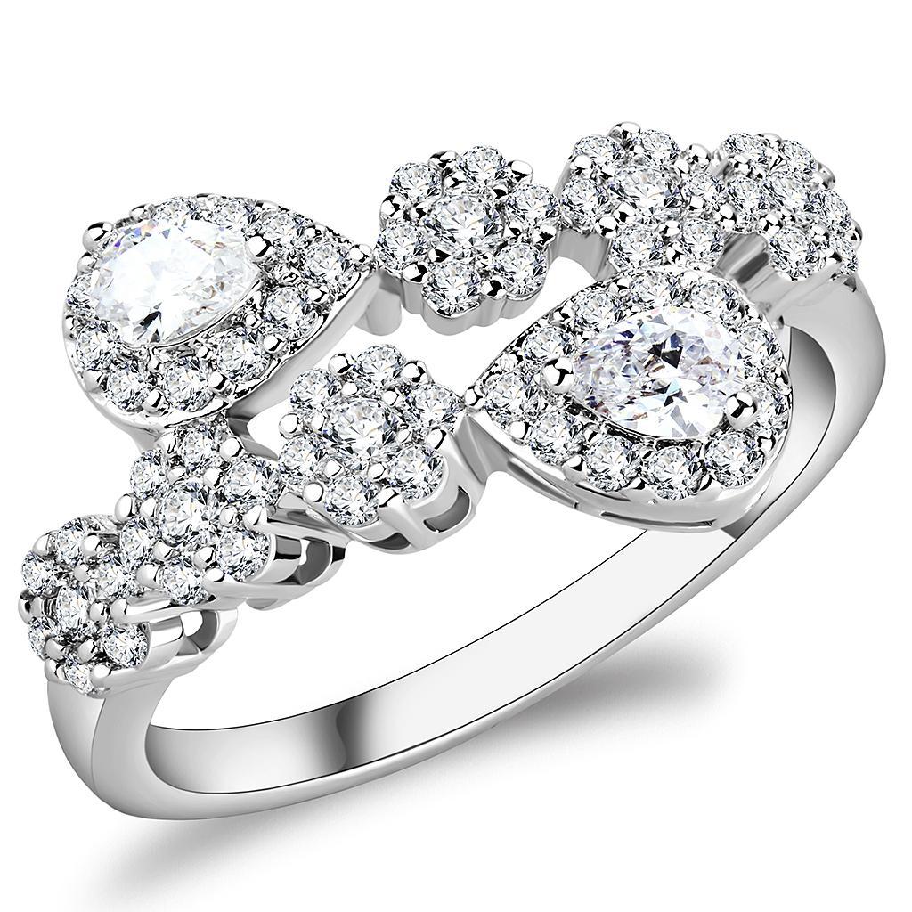 3W1441 - Rhodium Brass Ring with AAA Grade CZ  in Clear-0