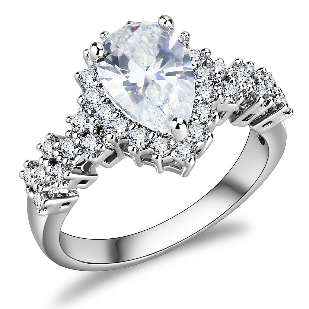 3W1442 - Rhodium Brass Ring with AAA Grade CZ  in Clear-0