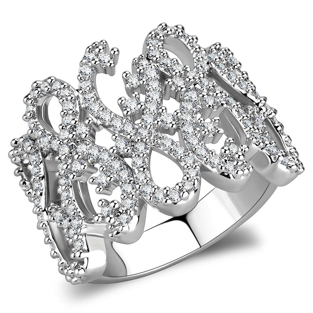 3W1443 - Rhodium Brass Ring with AAA Grade CZ  in Clear-0