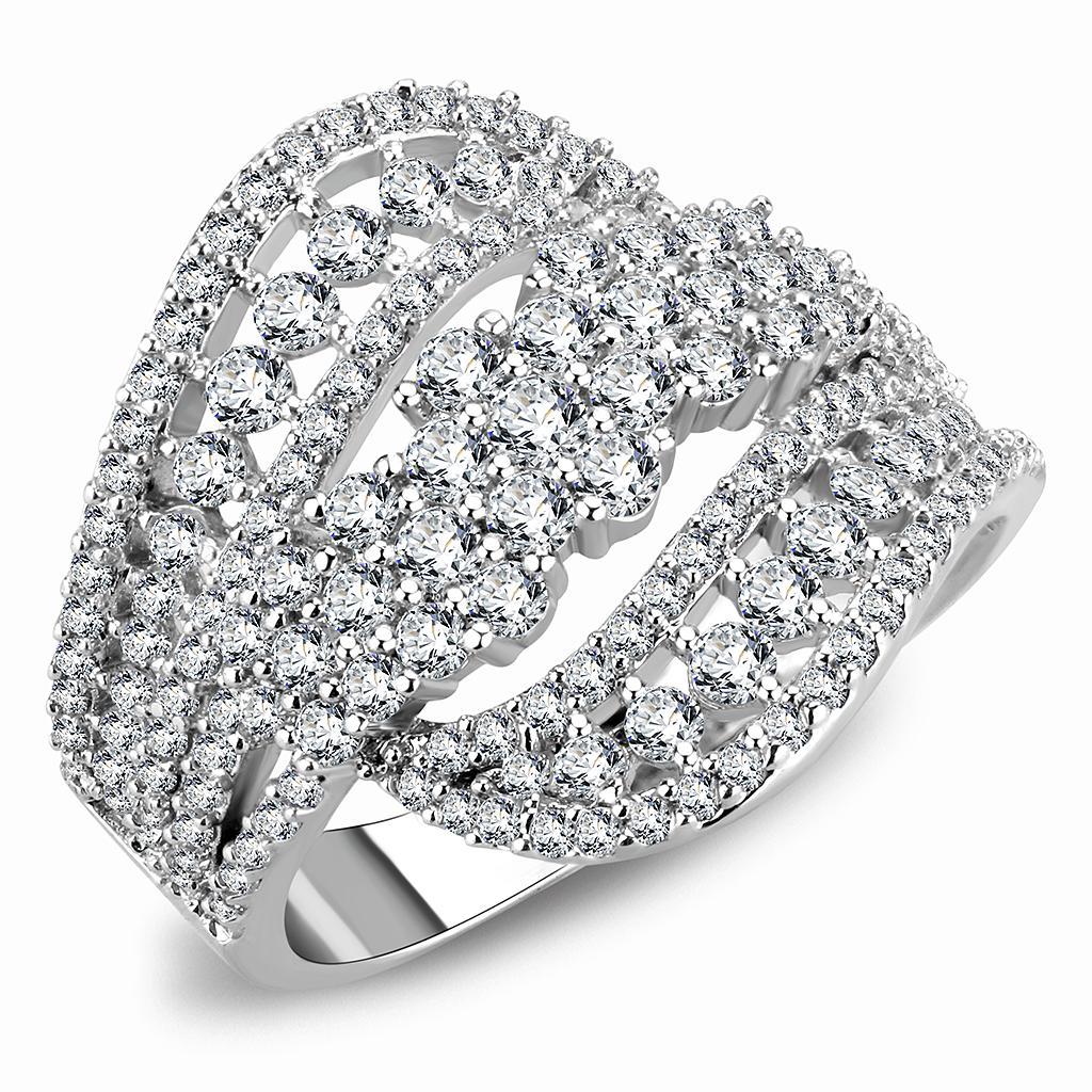3W1445 - Rhodium Brass Ring with AAA Grade CZ  in Clear-0