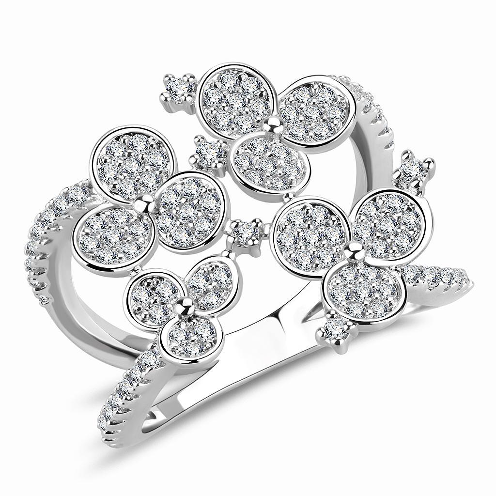 3W1447 - Rhodium Brass Ring with AAA Grade CZ  in Clear-0