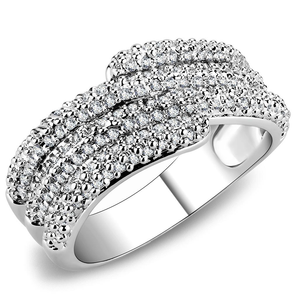 3W1449 - Rhodium Brass Ring with AAA Grade CZ  in Clear-0