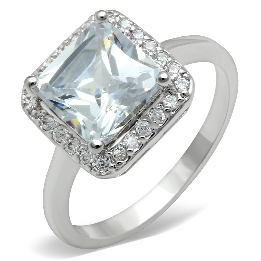 3W144 - Rhodium Brass Ring with AAA Grade CZ  in Clear-0