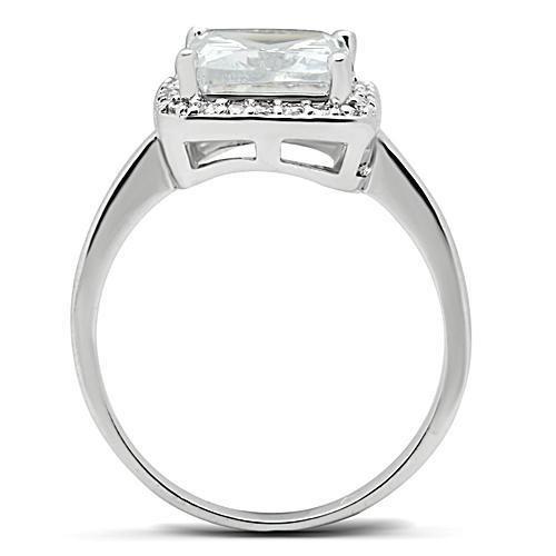 3W144 - Rhodium Brass Ring with AAA Grade CZ  in Clear-2