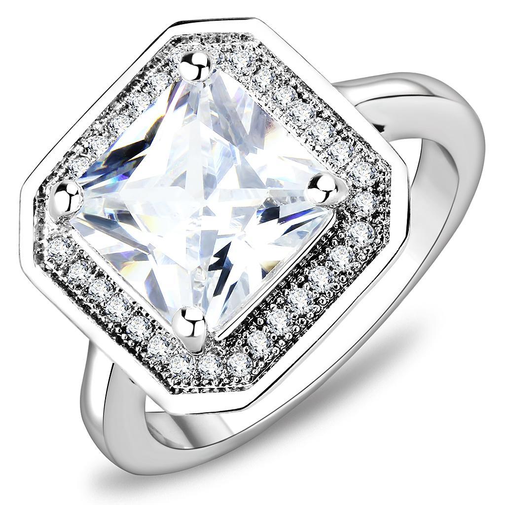 3W1451 - Rhodium Brass Ring with AAA Grade CZ  in Clear-0