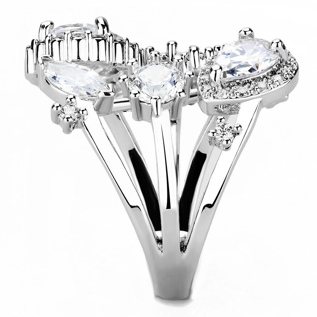3W1454 - Rhodium Brass Ring with AAA Grade CZ  in Clear-3