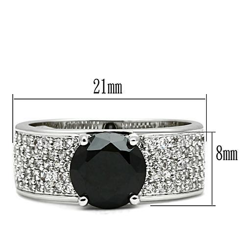 3W145 - Rhodium Brass Ring with AAA Grade CZ  in Jet-1