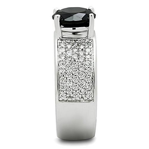 3W145 - Rhodium Brass Ring with AAA Grade CZ  in Jet-3