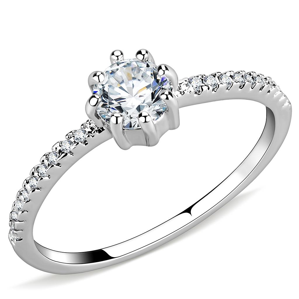 3W1460 - Rhodium Brass Ring with AAA Grade CZ  in Clear-0
