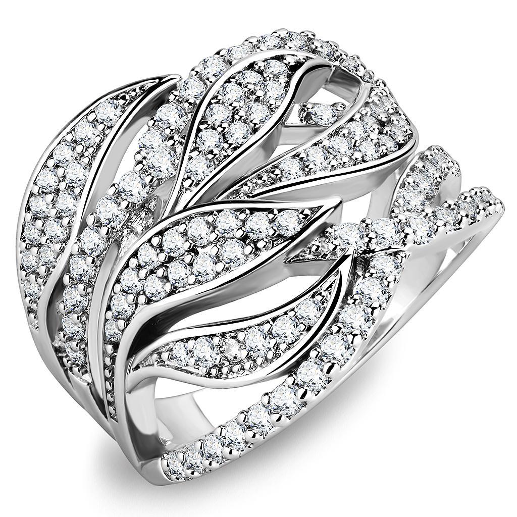 3W1466 - Rhodium Brass Ring with AAA Grade CZ  in Clear-0