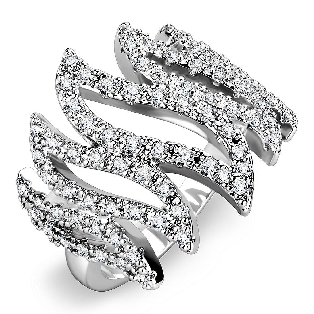 3W1467 - Rhodium Brass Ring with AAA Grade CZ  in Clear-0