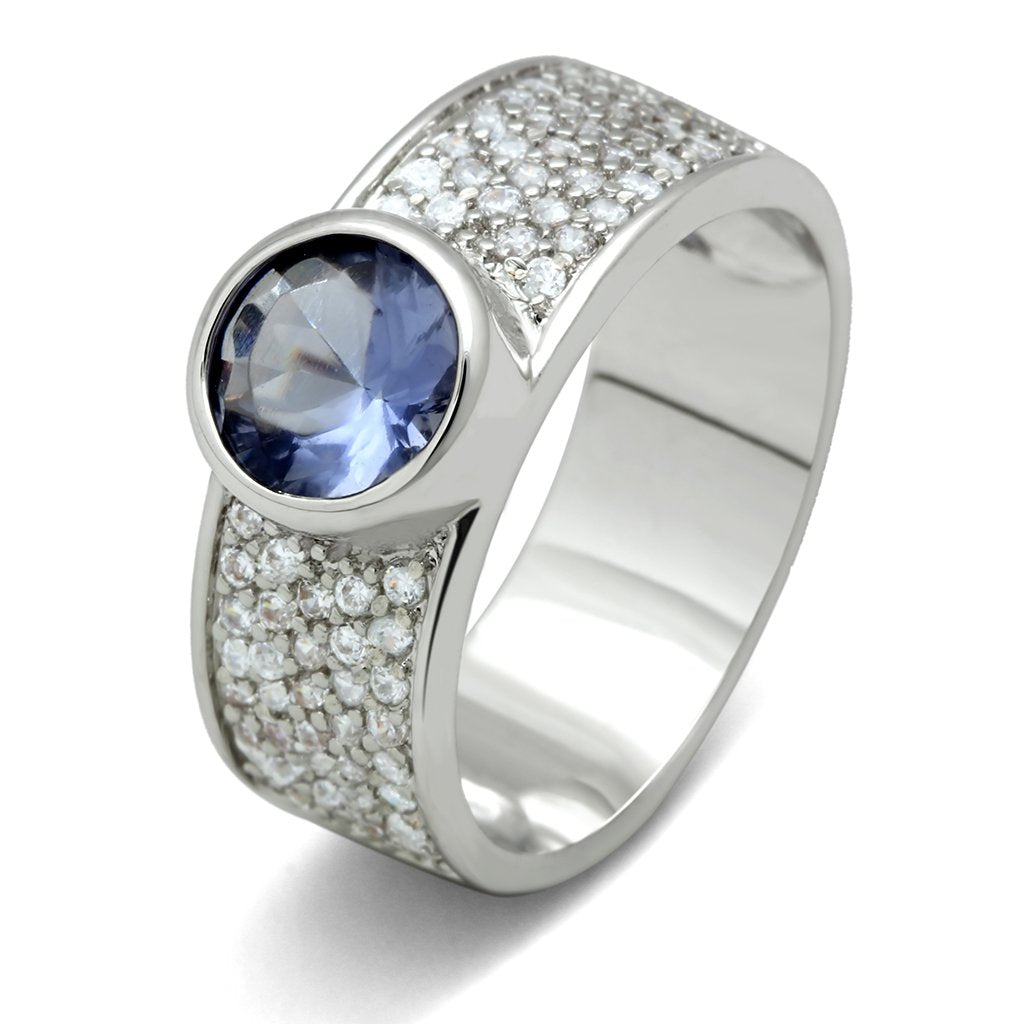 3W146 - Rhodium Brass Ring with Synthetic Synthetic Glass in Light Sapphire-0