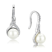3W1478 - Rhodium Brass Earrings with Synthetic Pearl in White-0