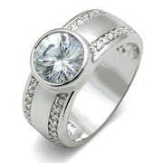 3W147 - Rhodium Brass Ring with AAA Grade CZ  in Clear-0