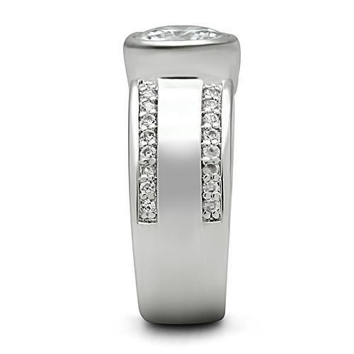 3W147 - Rhodium Brass Ring with AAA Grade CZ  in Clear-3