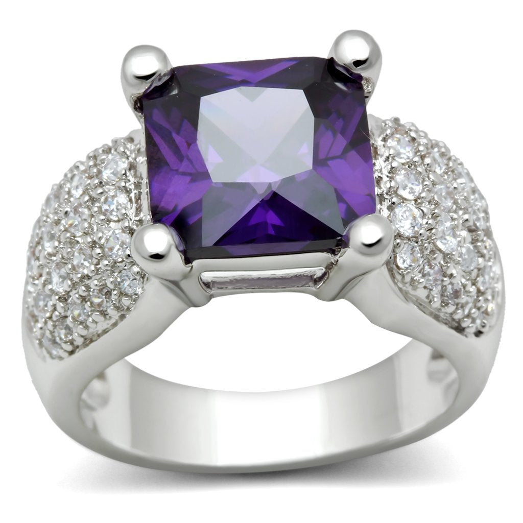 3W148 - Rhodium Brass Ring with AAA Grade CZ  in Amethyst-0