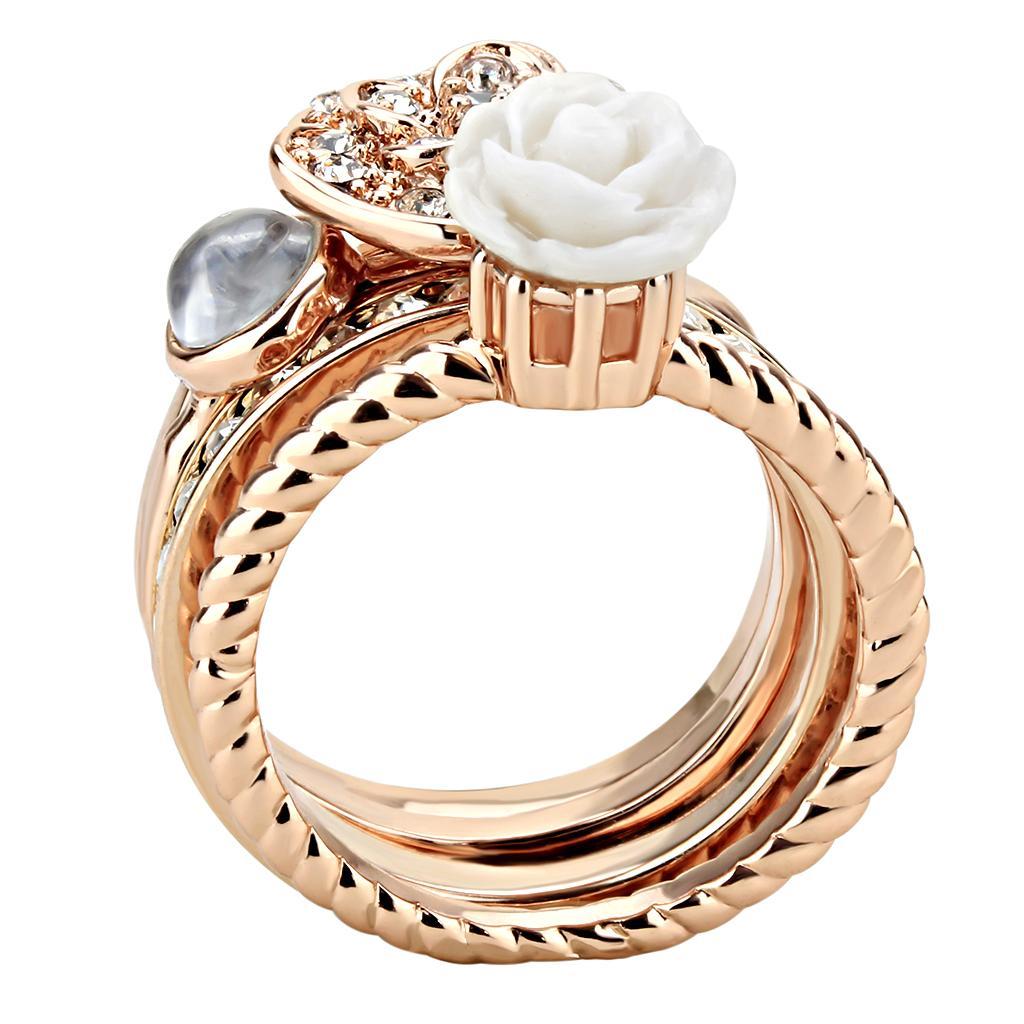 3W1490 - Rose Gold Brass Ring with Synthetic Synthetic Stone in White-2