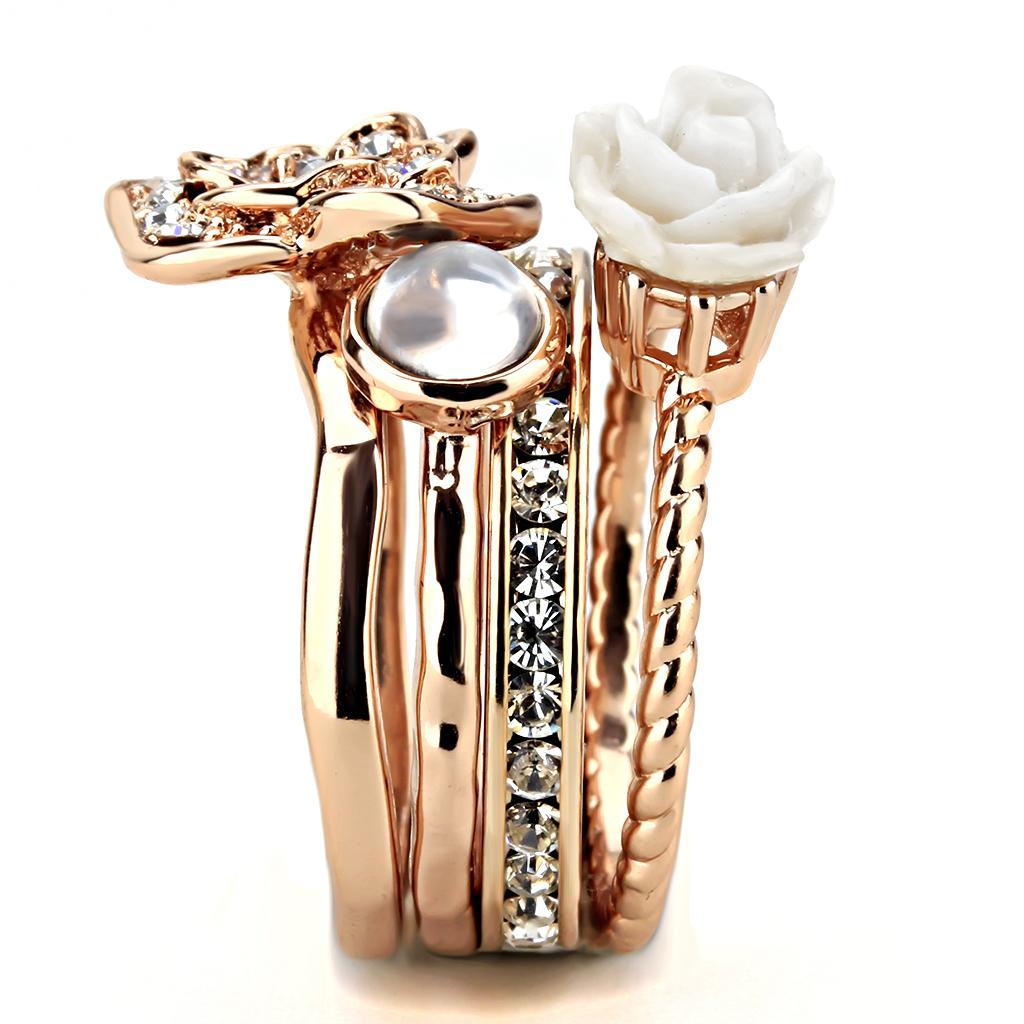 3W1490 - Rose Gold Brass Ring with Synthetic Synthetic Stone in White-3