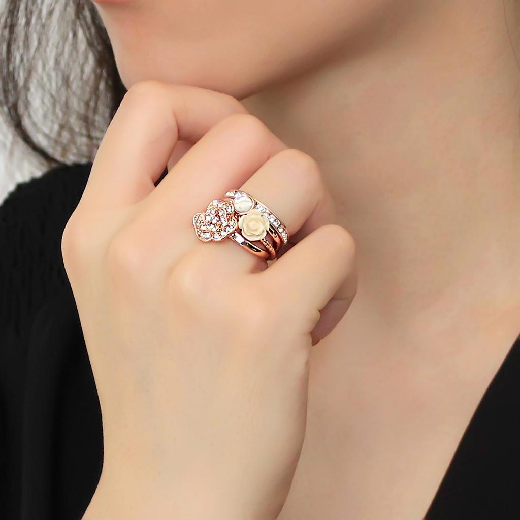 3W1490 - Rose Gold Brass Ring with Synthetic Synthetic Stone in White-4