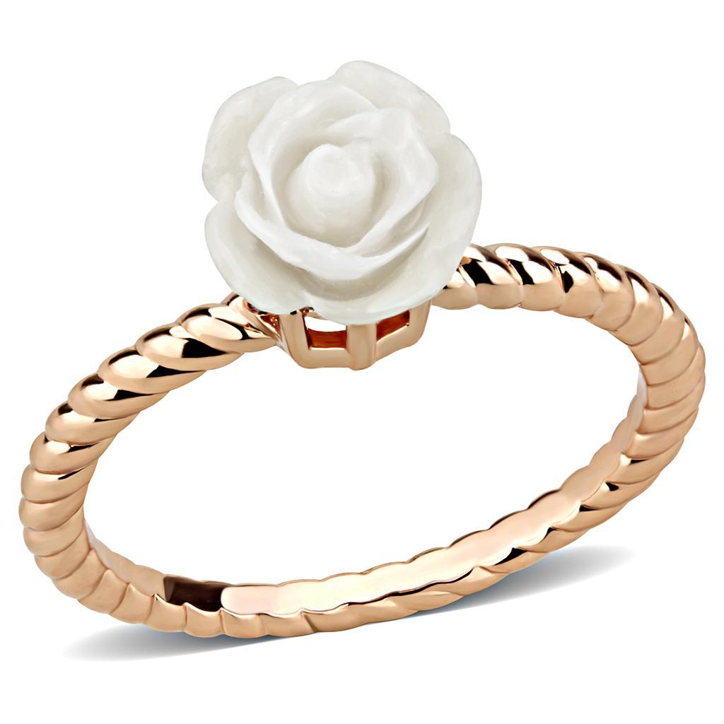 3W1492 - Rose Gold Brass Ring with Synthetic Synthetic Stone in White-0