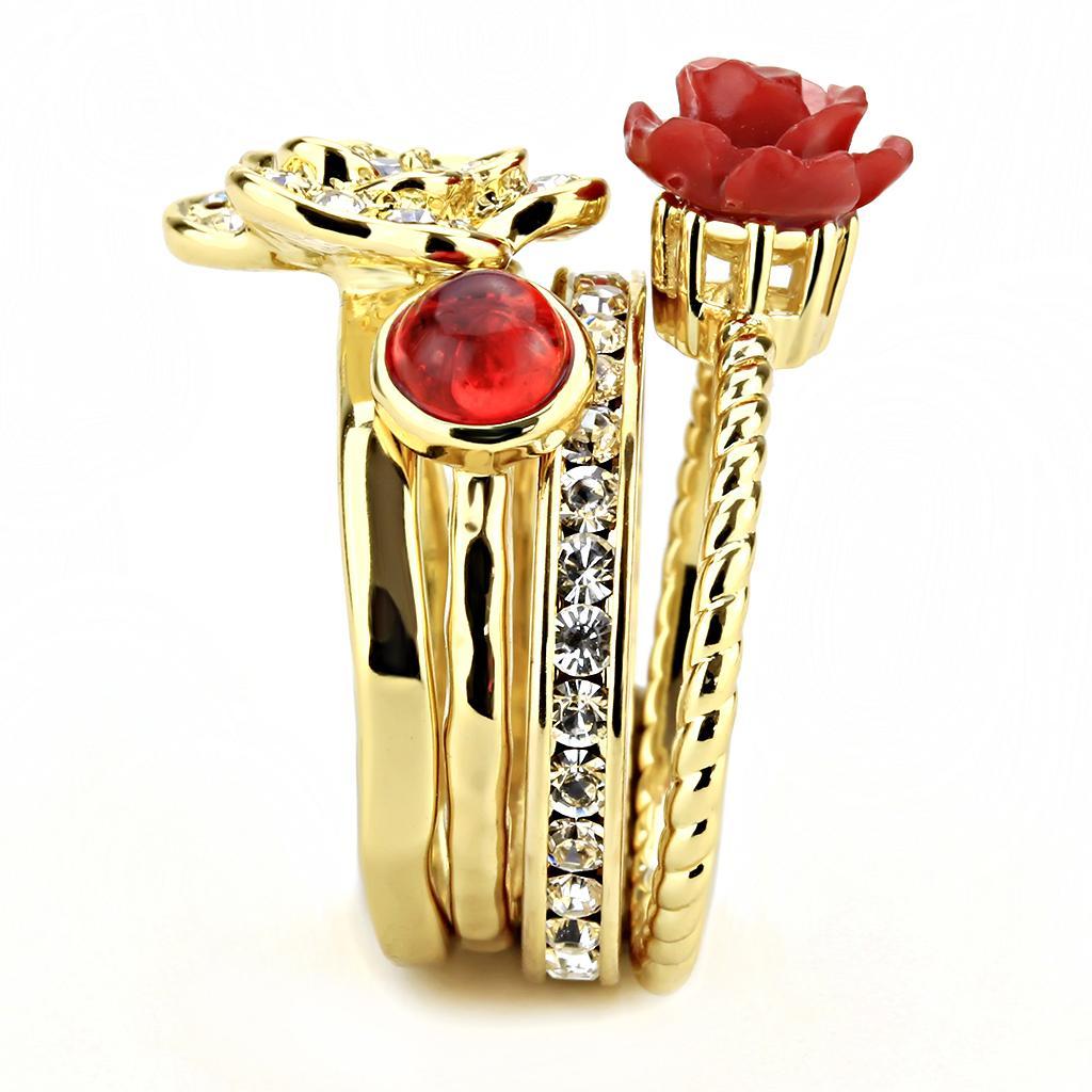 3W1495 - Gold Brass Ring with Synthetic Synthetic Stone in Siam-3