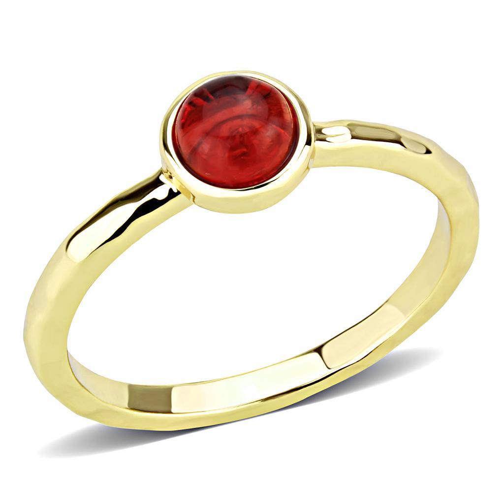 3W1496 - Gold Brass Ring with Synthetic Synthetic Glass in Garnet-0