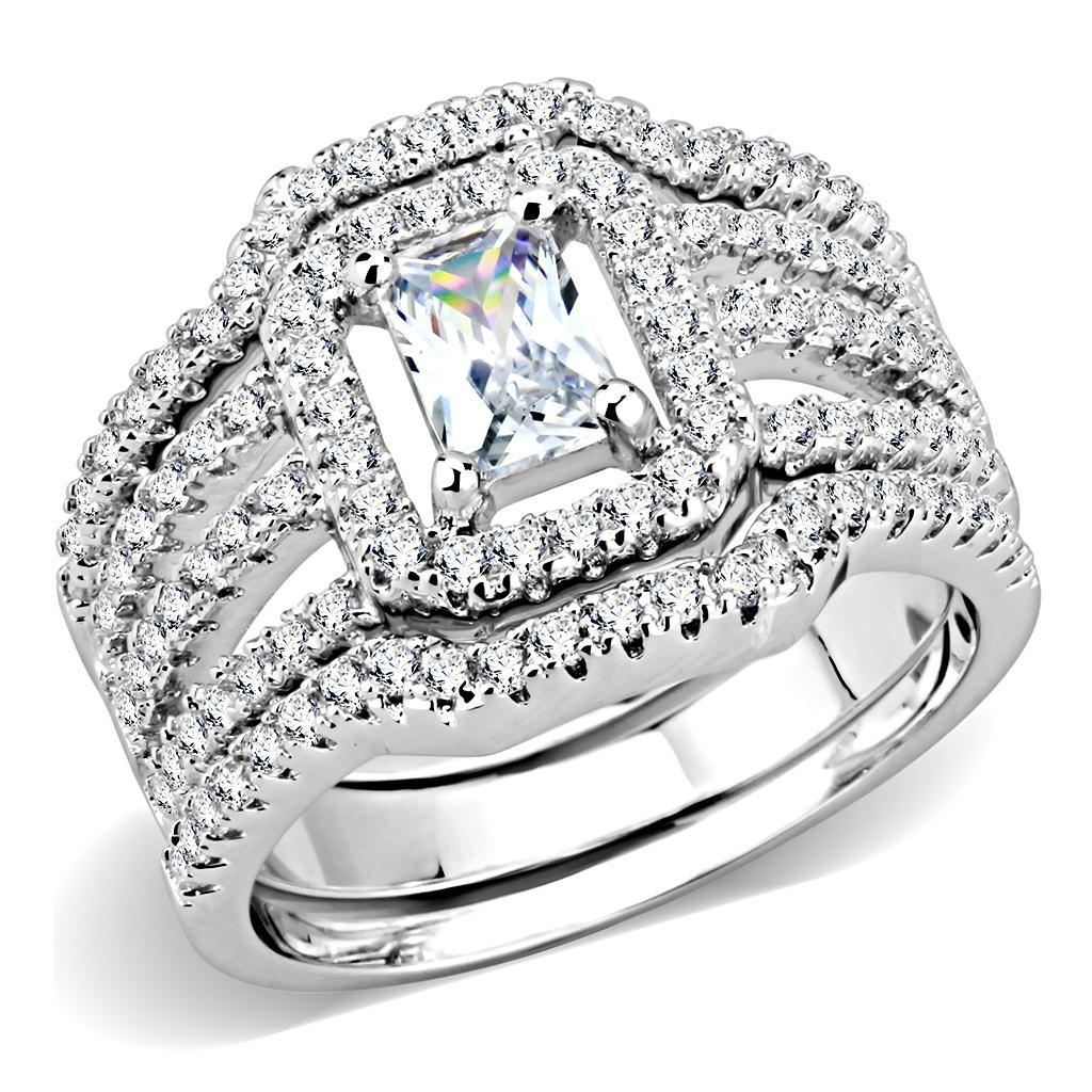 3W1503 - Rhodium Brass Ring with AAA Grade CZ  in Clear-0