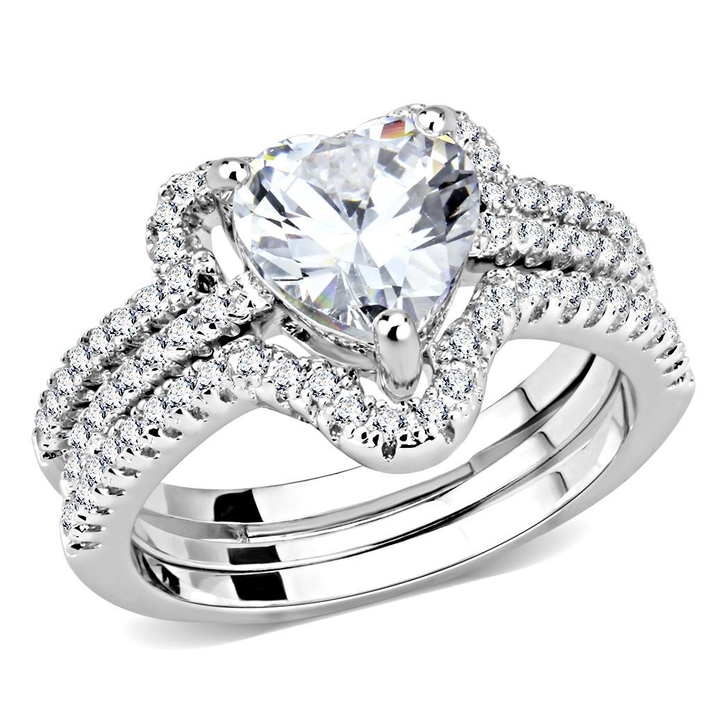 3W1504 - Rhodium Brass Ring with AAA Grade CZ  in Clear-0