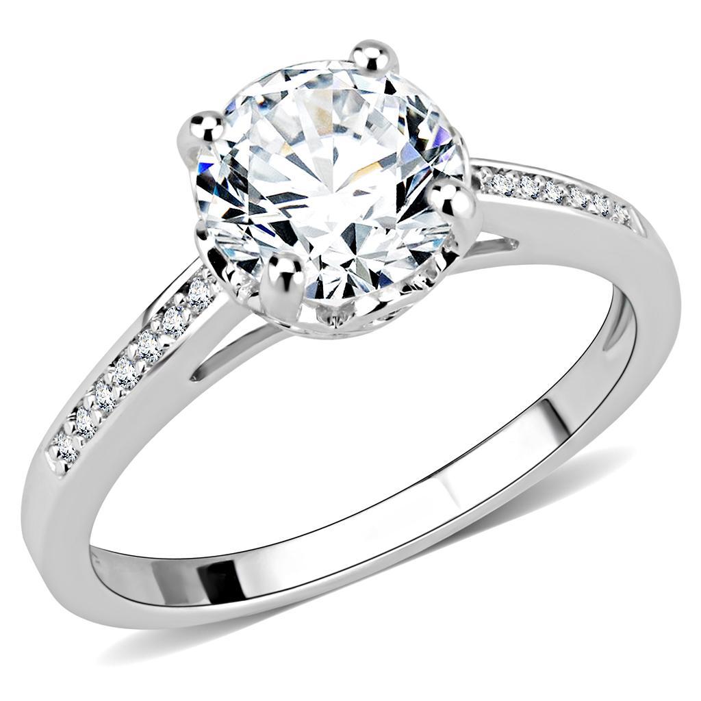 3W1507 - Rhodium Brass Ring with AAA Grade CZ  in Clear-0