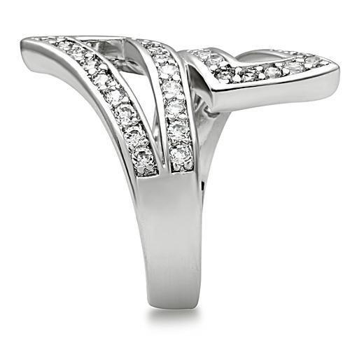 3W150 - Rhodium Brass Ring with AAA Grade CZ  in Clear-3