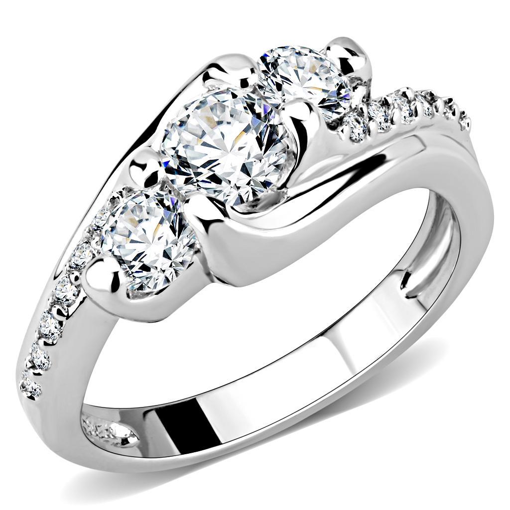 3W1512 - Rhodium Brass Ring with AAA Grade CZ  in Clear-0