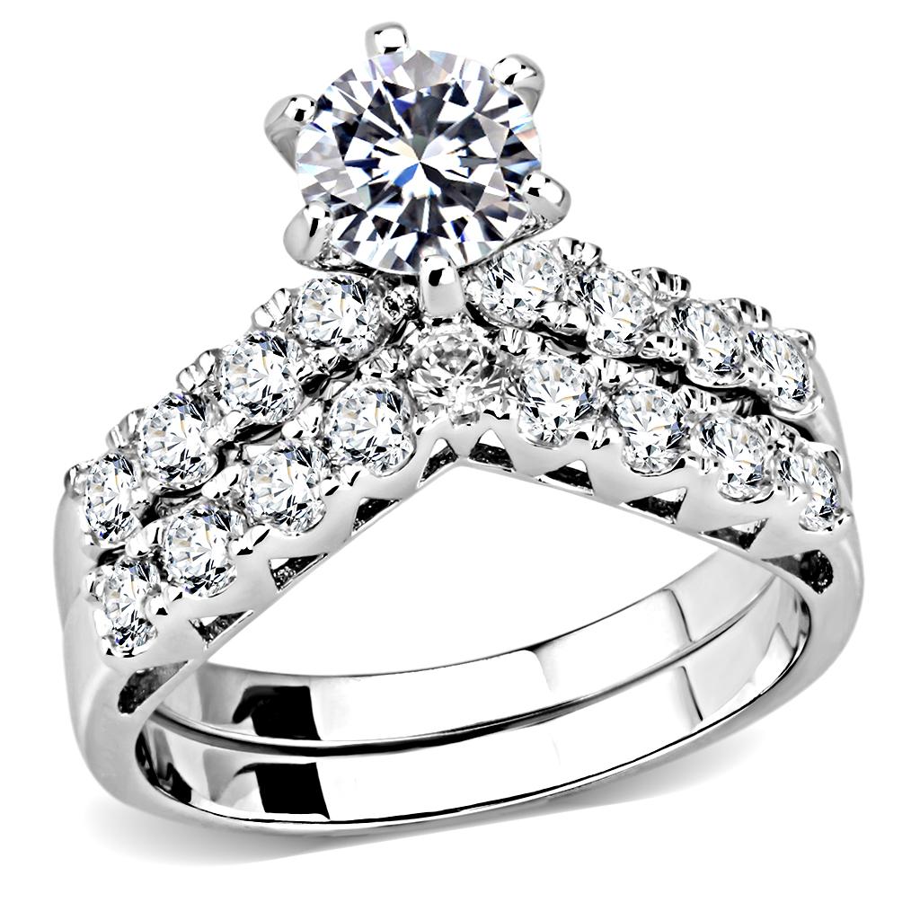 3W1513 - Rhodium Brass Ring with AAA Grade CZ  in Clear-0