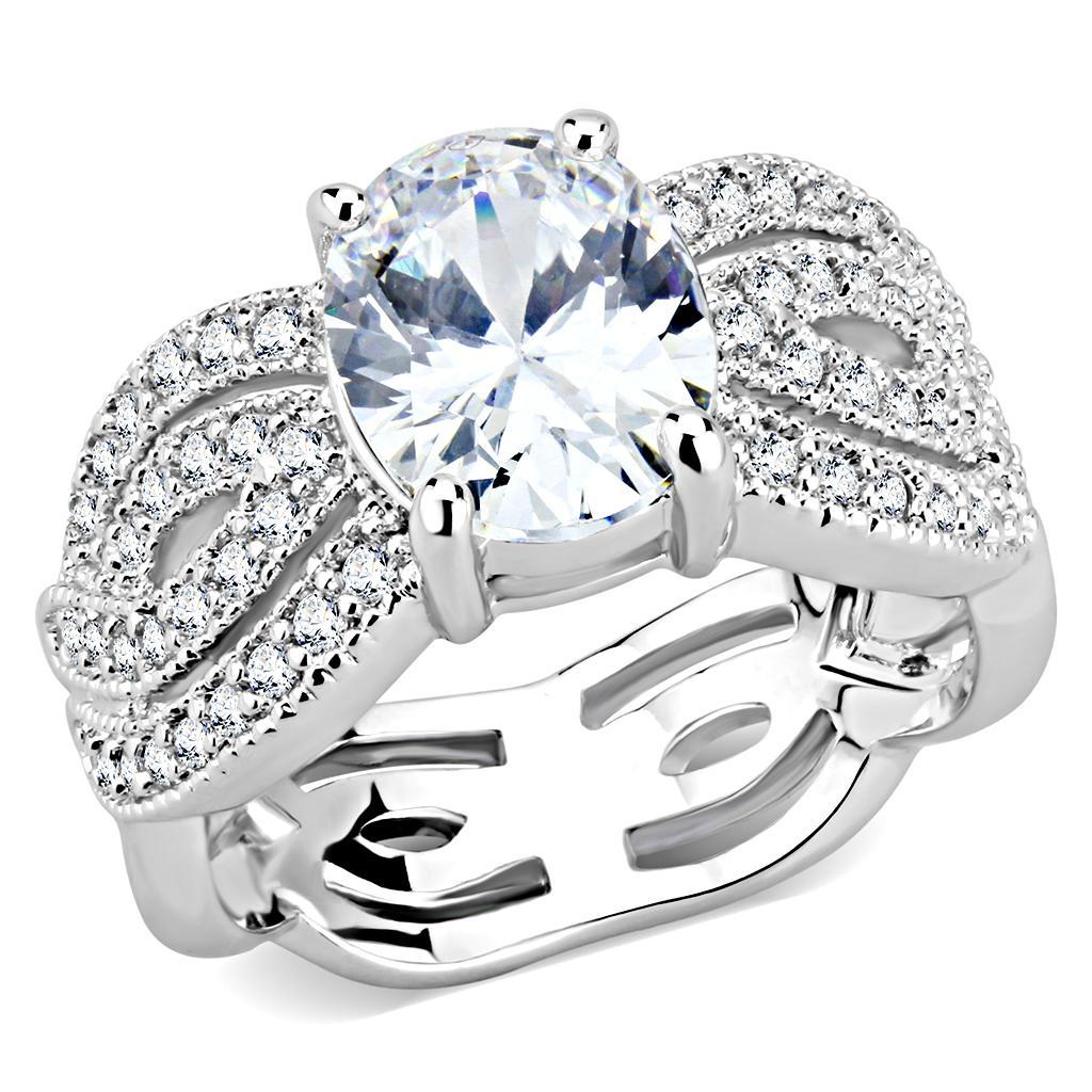 3W1517 - Rhodium Brass Ring with AAA Grade CZ  in Clear-0
