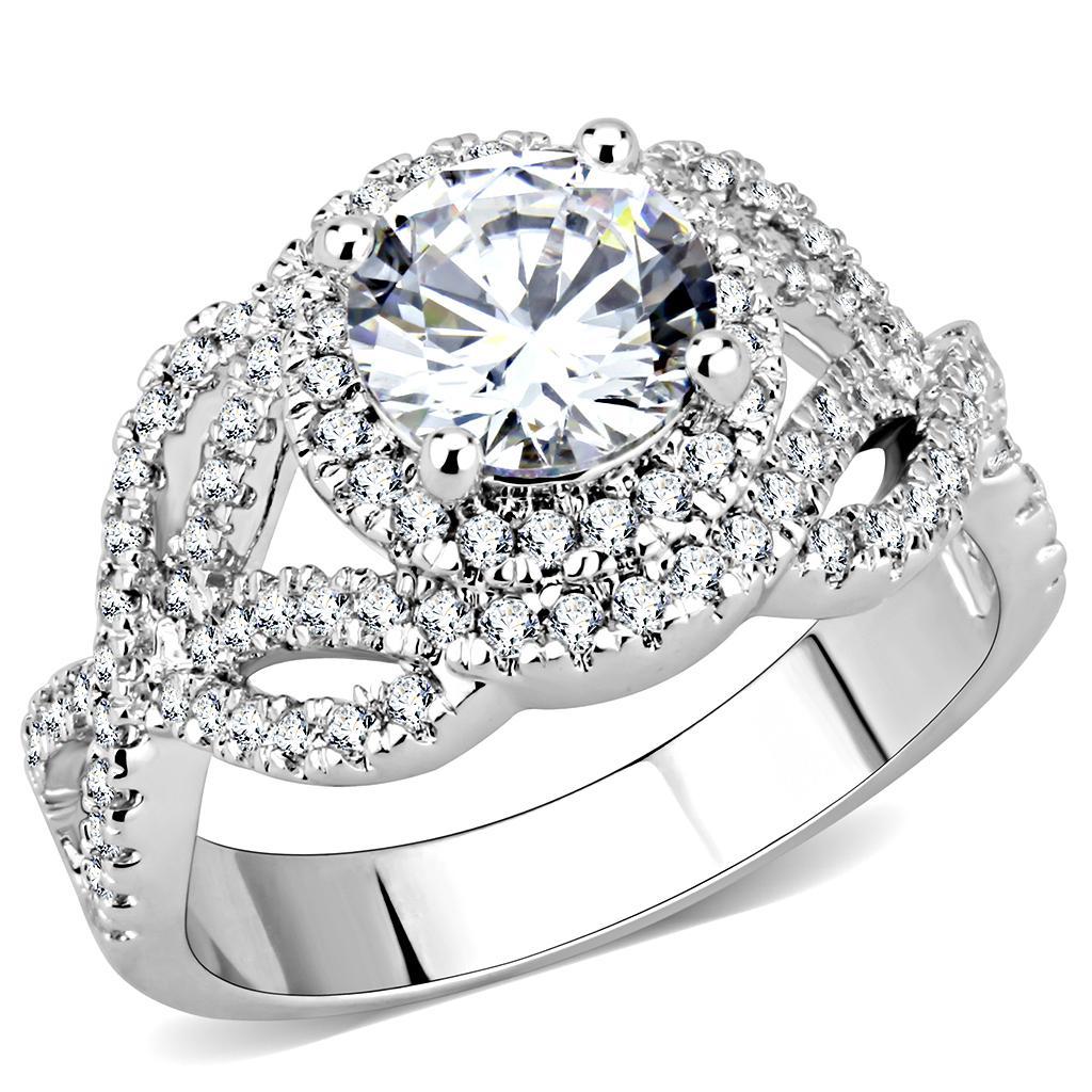 3W1519 - Rhodium Brass Ring with AAA Grade CZ  in Clear-0
