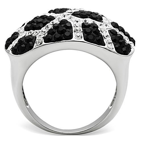 3W151 - Rhodium + Ruthenium Brass Ring with Top Grade Crystal  in Multi Color-2