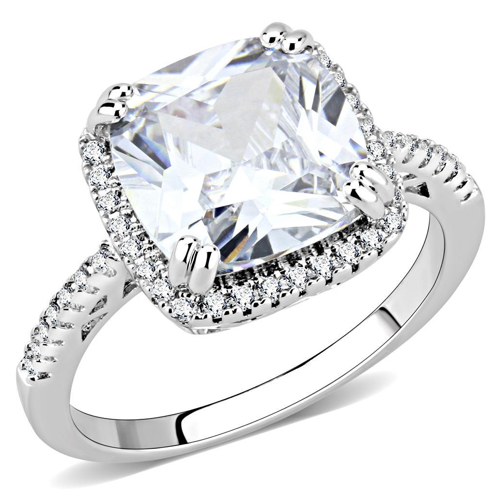 3W1522 - Rhodium Brass Ring with AAA Grade CZ  in Clear-0
