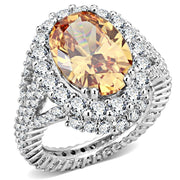 3W1523 - Rhodium Brass Ring with AAA Grade CZ  in Champagne-0