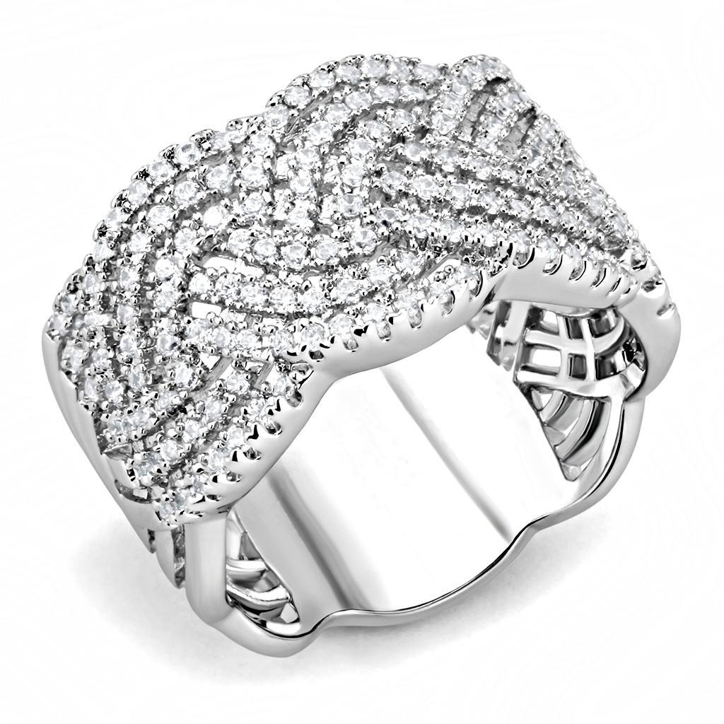 3W1524 - Rhodium Brass Ring with AAA Grade CZ  in Clear-0