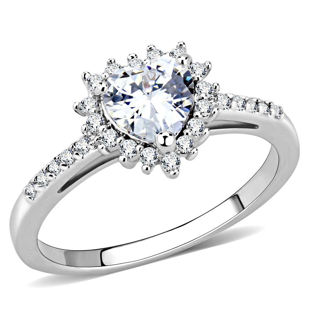 3W1526 - Rhodium Brass Ring with AAA Grade CZ  in Clear-0