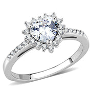 3W1526 - Rhodium Brass Ring with AAA Grade CZ  in Clear-0