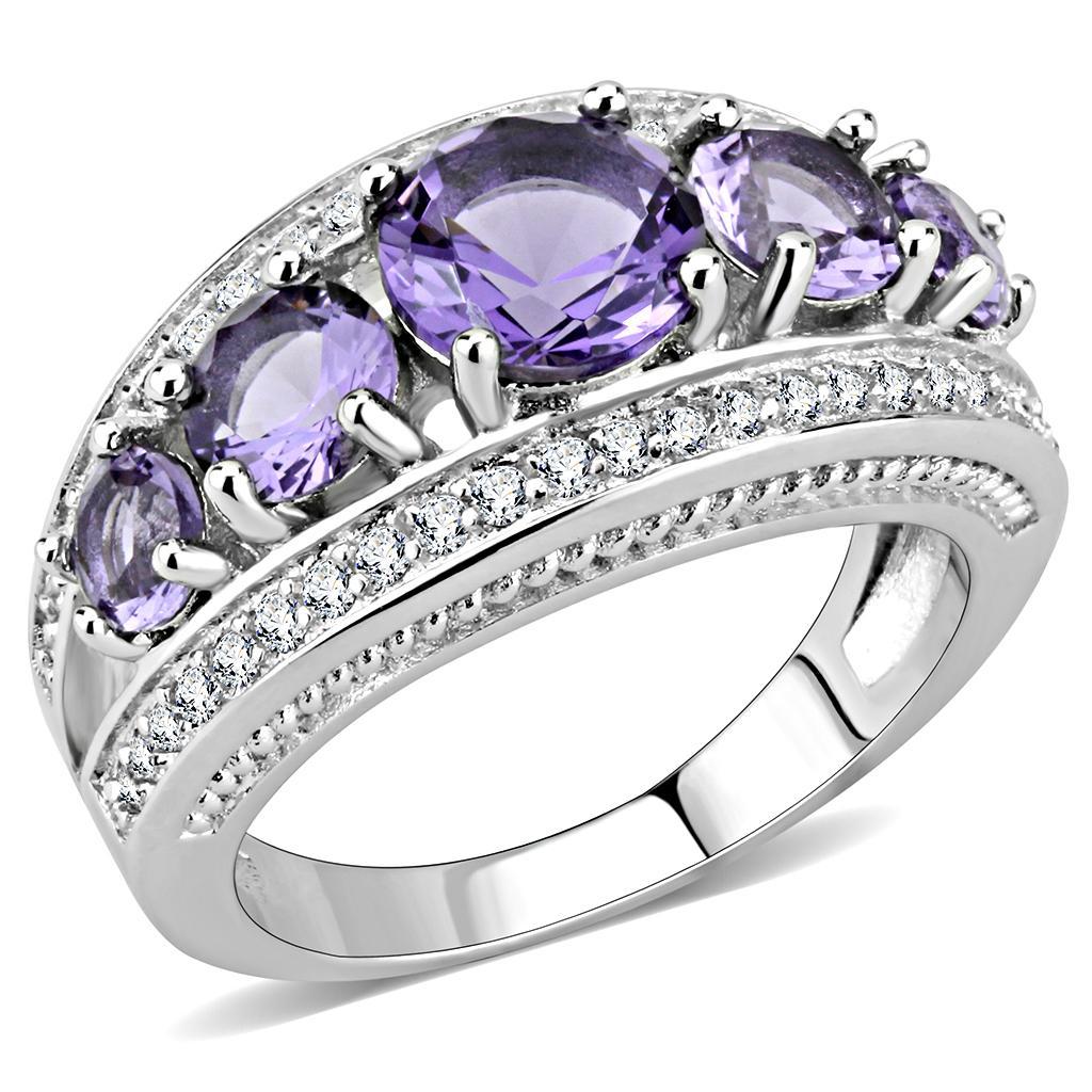 3W1530 - Rhodium Brass Ring with Synthetic  in Amethyst-0