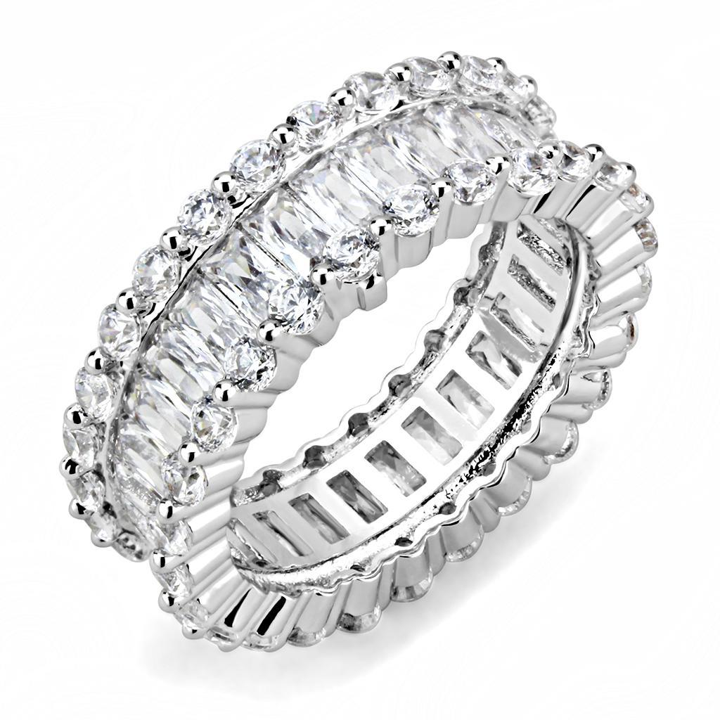 3W1531 - Rhodium Brass Ring with AAA Grade CZ  in Clear-0