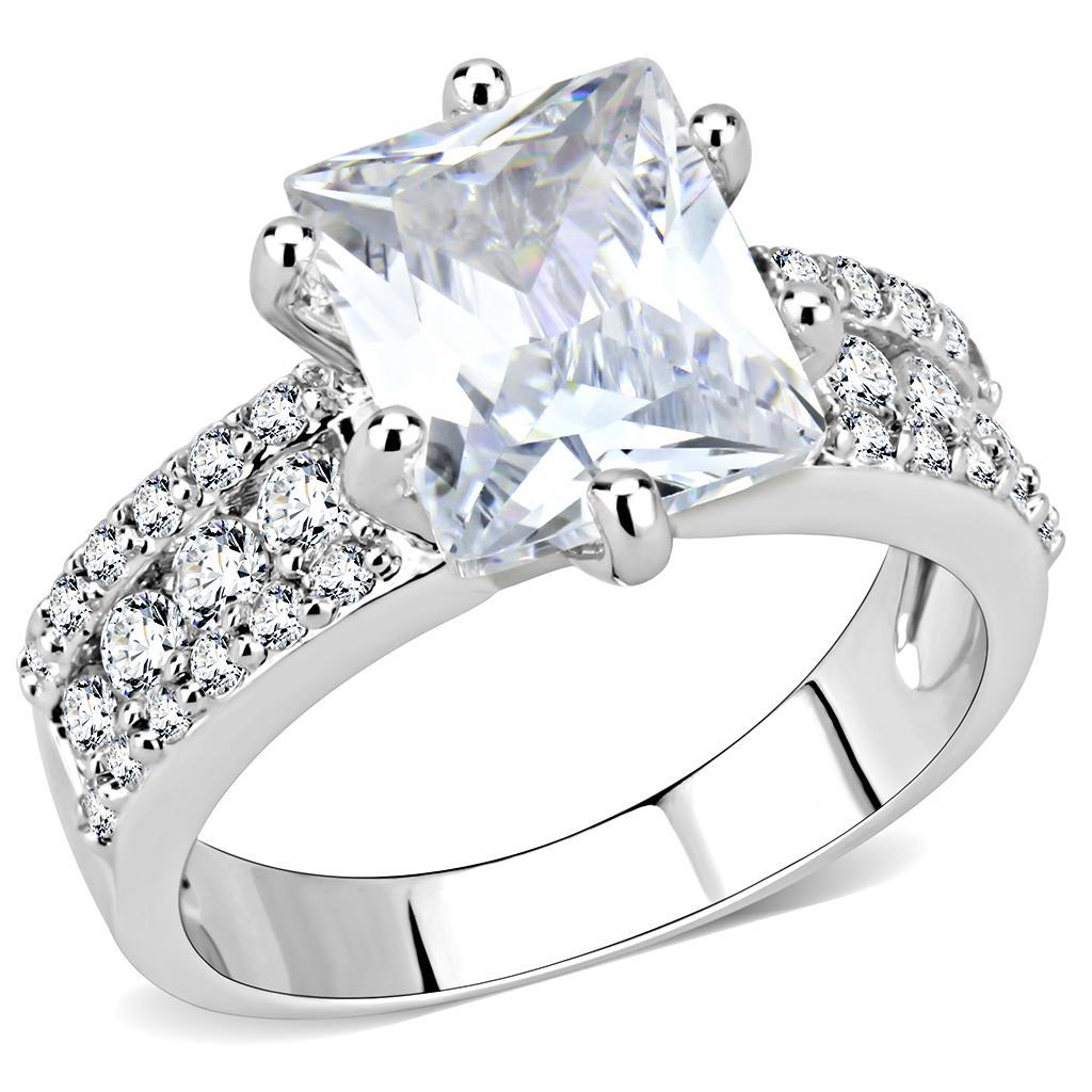 3W1532 - Rhodium Brass Ring with AAA Grade CZ  in Clear-0