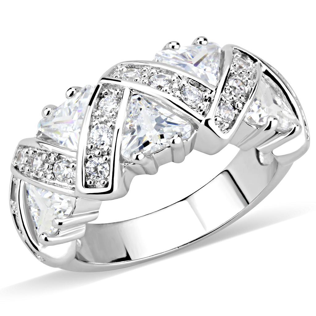 3W1533 - Rhodium Brass Ring with AAA Grade CZ  in Clear-0