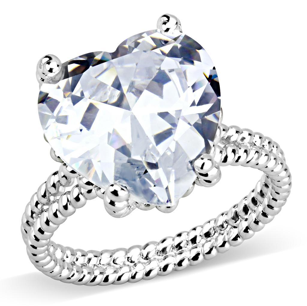 3W1536 - Rhodium Brass Ring with AAA Grade CZ  in Clear-0